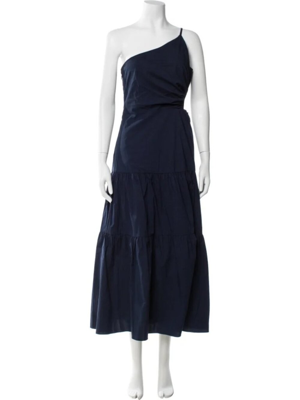 Milly Navy Blue Bahati Poplin Cutout Midi Dress Size 4 One Shoulder